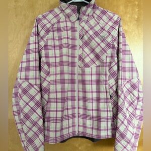 The North Face pink plaid apex bionic jacket, size XL.